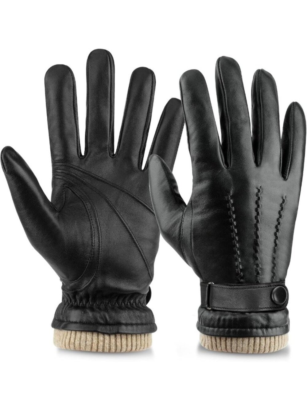 Warm Sheepskin Touchscreen Winter Gloves for Men - Wool Lined Leather Driving